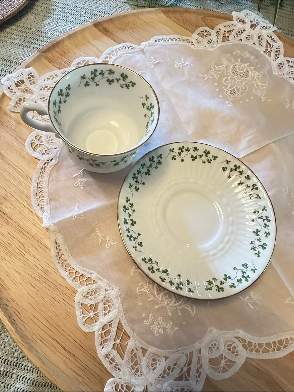 Vintage Royal Tara Galway Ireland Shamrock Trellis Tea Cup Saucer Set